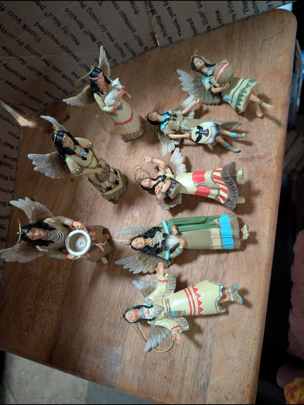 Native-Inspired Angel Ornaments in Olive, Tan, Turquoise & Gold